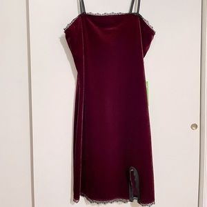 Burgundy Velvet Dress / Lace Trim